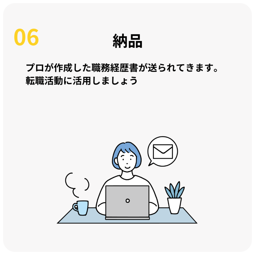 STEP6:納品
プロが作成した職務経歴書が送られてきます。転職活動に活用しましょう